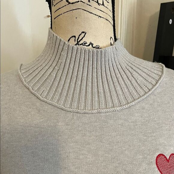 Anthropologie Maeve The Logan Gray Red Heart Modern Boho Pullover Sweater - Picture 6 of 14